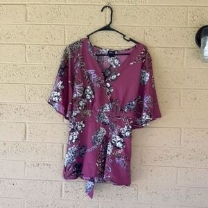 Torrid Floral Faux-Wrap Kimono Sleeve Top Size 14